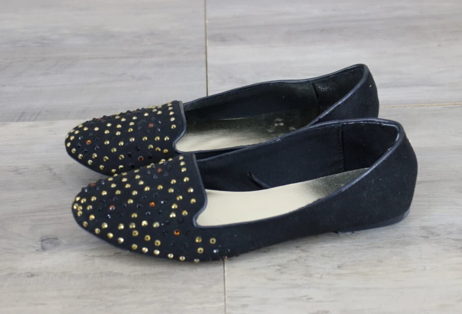 Женские замшевые мокасины без шнуровки Report размер 6 черные блестящие стразы - Изображение 3 из 4