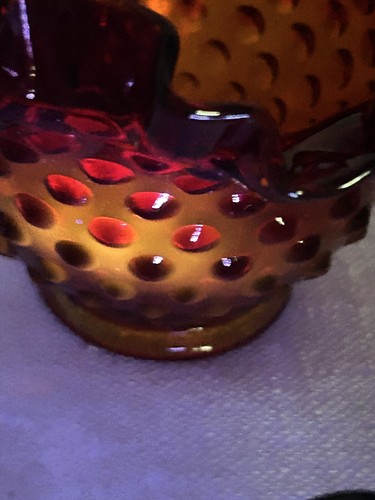 Fenton Amberina Ruby Red Hobnail Rose Bowl Vase Crimped Ruffled 4” UV Reactive - Picture 14 of 18