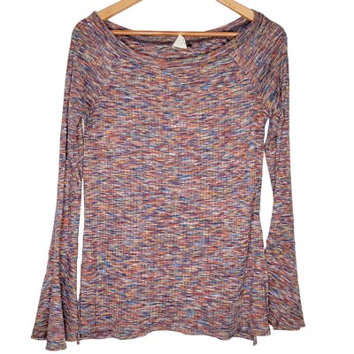 Akemi + Kin XS Multicolored Boat Neck Women's Bell Long Sleeve Top