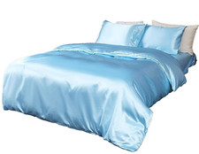 Elegant Light Blue Yellow 7-Piece Bed-in-a-Bag Set Queen King Satin Duvet