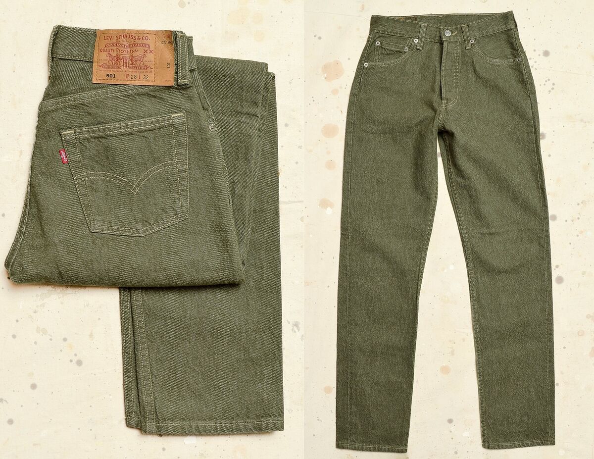 1980s Levis Sage Green Denim 501 Made in USA Jeans 28 x 32 1980s Levis Sage Green Denim 501 Made in USA Jeans 28 x 32