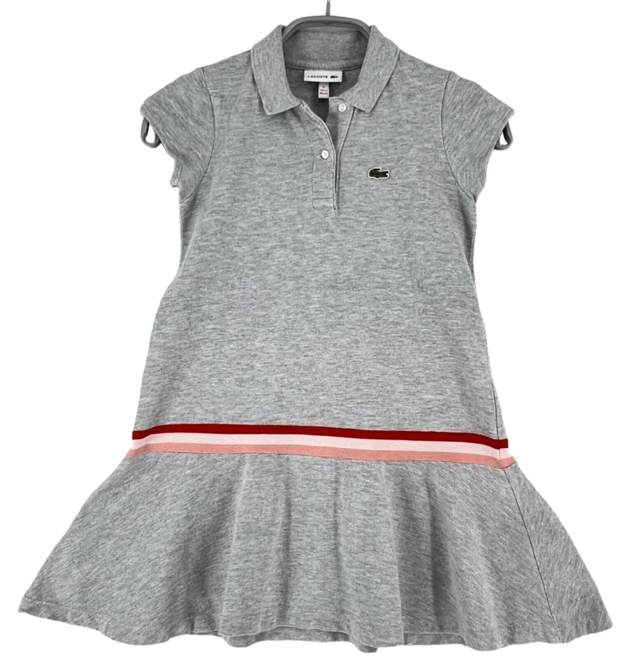 Lacoste Filles Robe Évasée Manches Courtes Gris 6 Ans - Photo 1/4