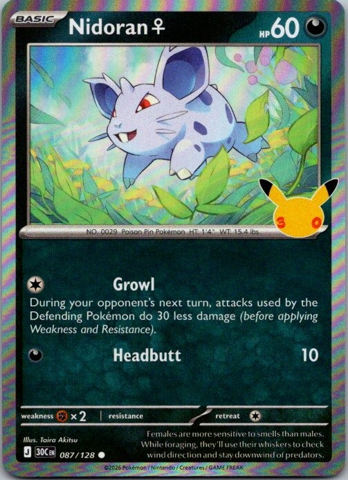 Nidoran F 087/128 Holo Common ME: 30th Celebration Pokemon Near Mint