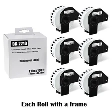 6Rolls Continuous Paper Tape For Brother QL-1050 Label DK-2210 Permanent Frame