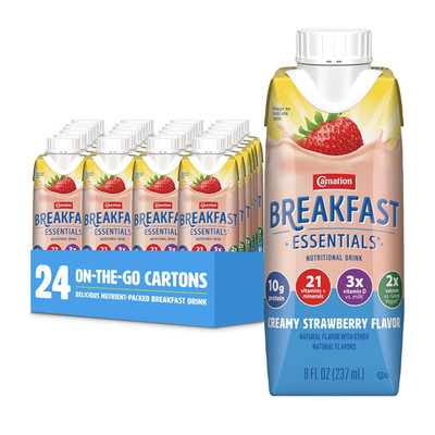 Carnation Breakfast Essentials Creamy Strawberry, 8 FL OZ, Pack of 24