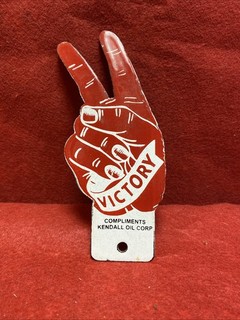Vintage Enamel Sign Victory Compliments Of Kendall Oil Corp Man Cave Bar Garage