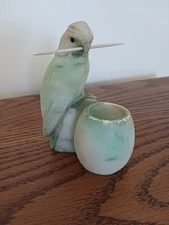 Old Carved Alabaster Parrot Statue W/Toothpick Holder.  Well- Crafted.