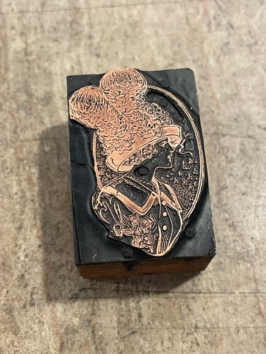Printing Letterpress Print Block Copper Woman In Feathered Hat / Fashion (3047)