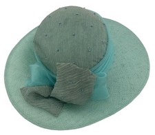 Vintage Blue Straw Look Hat with Bow Beaded Turquoise NWT