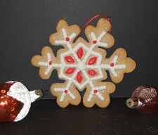 Gorgeous Gingerbread Snowflake Christmas Ornament w/ White  Red Icing Details