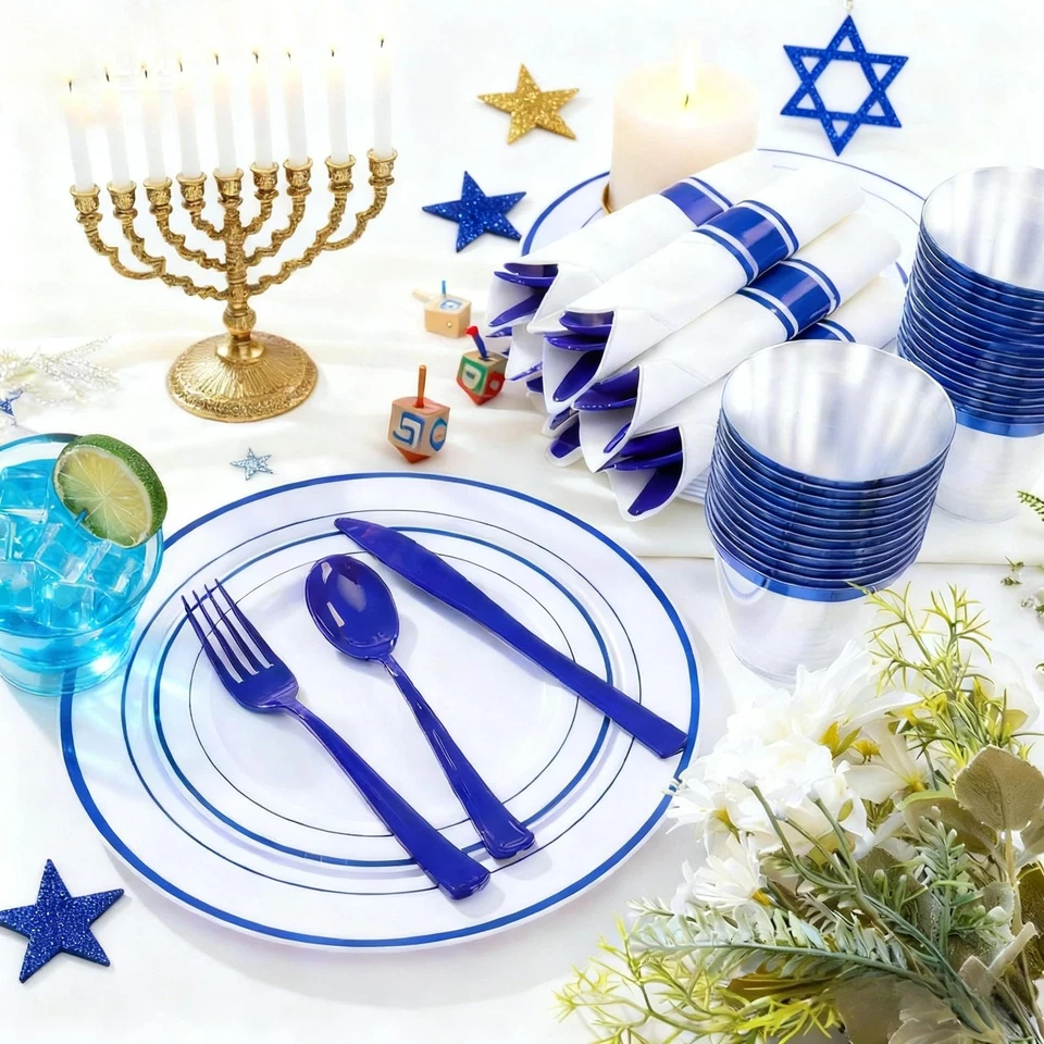 350 Pcs Blue Plastic Plates for 50 Guests - Plastic Dinnerware Set,Party Supp... - Image 4 of 4