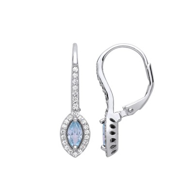 Silber Jewelco London hellblau Marquise CZ Katzenaugen Tropfen Ohrringe