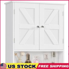 Bathroom Wall Cabinet, Bathroom Cabinet with Barn Doors  Adjustable Shelf White