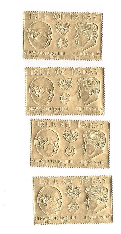 Vintage UK Stamps Isle Of Pabay Churchill + Kennedy Gold Foil (Lot of 4) Scarce