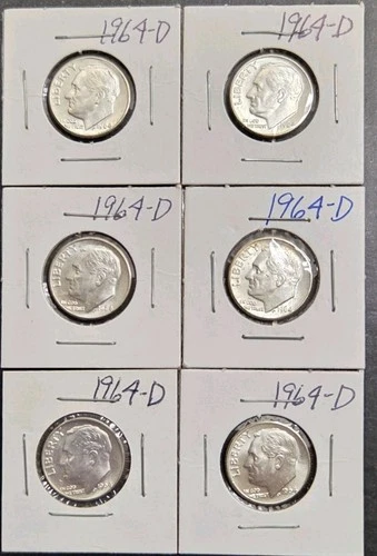 1964-D Silver Roosevelt Dime Lot Of 6 Choice Gem BU Lustrous No Reserve #i4563