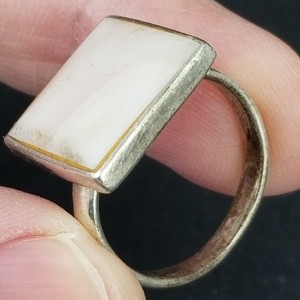 STERLING SILVER & PINK ABALONE ladies ring vintage SHELL ring 925 SIZE 8