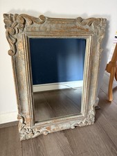 Large Ornate Rococo-Style Decorative Distressed Rustic Rectangular Wall Mirror