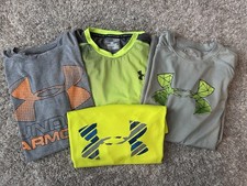 Under Armour Lot Of 4 T Shirts UA HeatGear Athletic Graphic Tees YL Kids Large