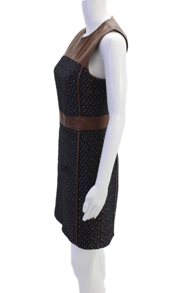 Vestido Theory Mujer Cremallera Trasera Sin Mangas Cuello Redondo Cuero Borde Azul Lana Talla 2 Foto 2 de 4