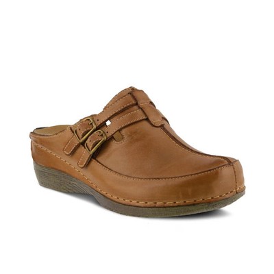 Spring Step Happy Multi-Strap Leather Slip-On Clogs with Buckle Detail and Remov