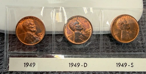 AU/UNC 1949 P-D-S Lincoln Wheat Cent Year Set