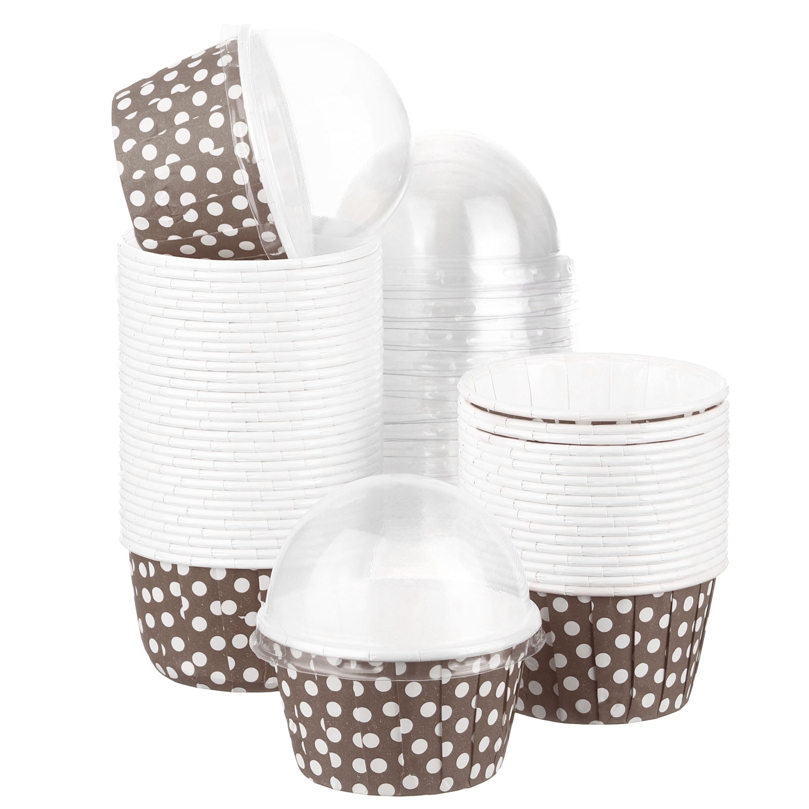 50 Set Cupcake Liners with Dome Lids, Muffins Liners Wrappers, Brown-image