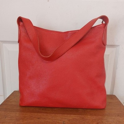 M&R Moda In Pelle Firenze Italy Red Peebled Genuine Leather Hobo Tote Bag