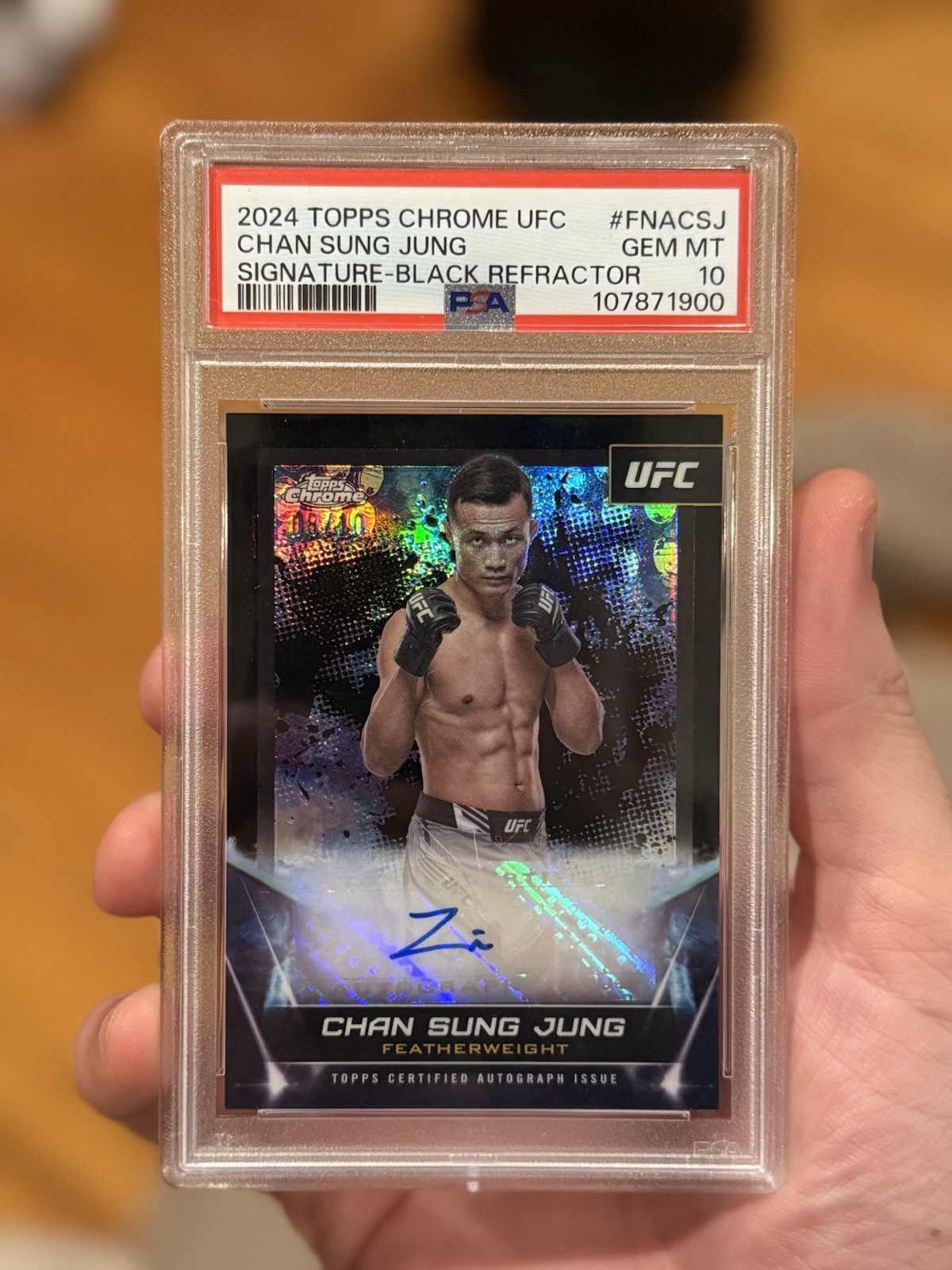 2024 Topps Chrome UFC Chan Sung Jung Signature Black Refractor Auto /10 PSA 10