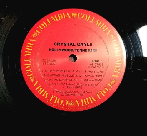 Crystal Gayle Hollywood Tennessee Vinyl LP Columbia FC-37438 1981 Loretta Lynn - Picture 6 of 9