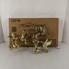 Vintage HOMCO Gold Tone Metal Hummingbird Flowers Wall Decor Set Of 2 New Boxes