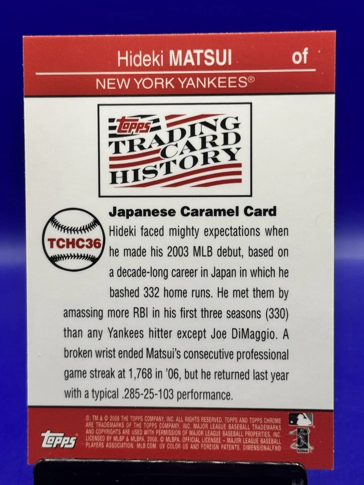 2008 Topps Chrome Hideki Matsui #TCHC36 Trading Card History New York Yankees - Image 2 of 2