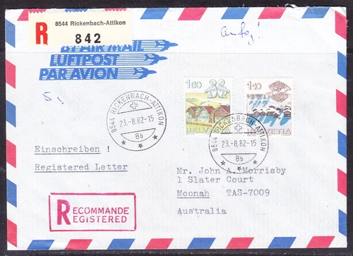 Switzerland 1982 Airletter R842 Rickenbach to Moonah + back