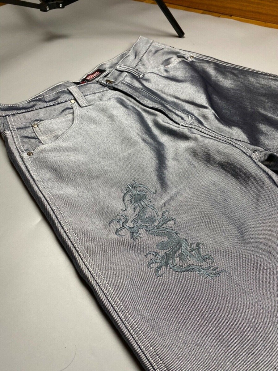 WU WEAR jeans, shiny gray silver metallic vintage hip hop WU WEAR jeans, shiny gray silver metallic vintage hip hop