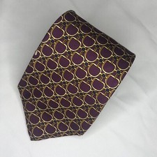 BURBERRYS Tie Chainlink Pattern Silk Luxury Red Gold Made in USA Some Damage