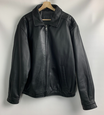 Croft & Barrow Bomber Jacket Black Leather Collared Zip Pockets