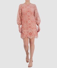 Vince Camuto Women Pink Lace Jewel-Neck Balloon Sleeve Shift Dress Size 16