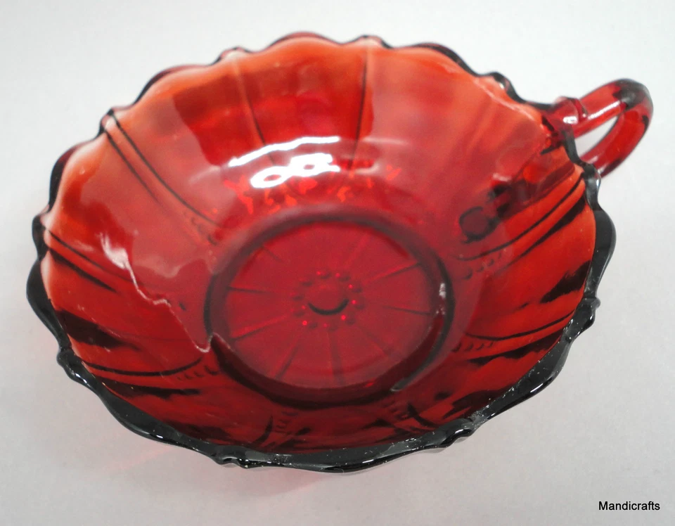 Anchor Hocking Royal Ruby Red Nappy Bowl 1940 Handled 5in Oyster Pearl Glass Vtg - Image 2 of 4
