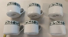 DANSK BISTRO SPRINGHAVN GREEN Flat Cups Set Of Six HTF Pattern 2.75" T x 3.25" W