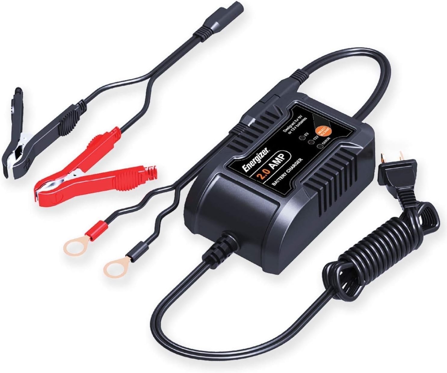 2-Amp Battery Charger/Maintainer, 9-Step Smart Battery Car Charger, LCD Display,