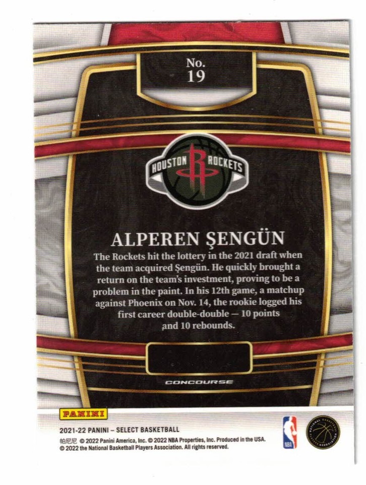 Alperen Sengun 2021-22 Panini Select Prizm Rookie Concourse Blue #19 ...