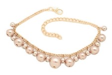 Women Evening Gold Metal Chain Boot Bracelet Anklet Shoe Bronze Pearl Bead Charm