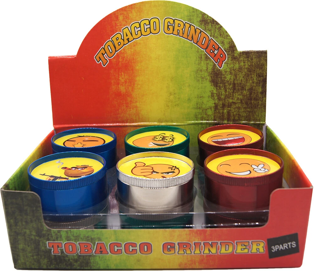 12 PACK 2" 3 PC Grinder Tobacco Herb Spice Crusher Smily Face