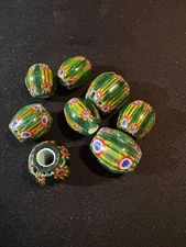 8 Glass beads set - chevron unique rare beautiful beads ~15mm (B1208)
