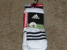 2 PAIRS ADIDAS BASEBALL SOCKS CLIMALITE CUSHIONED COMPRESSION WHITE SMALL
