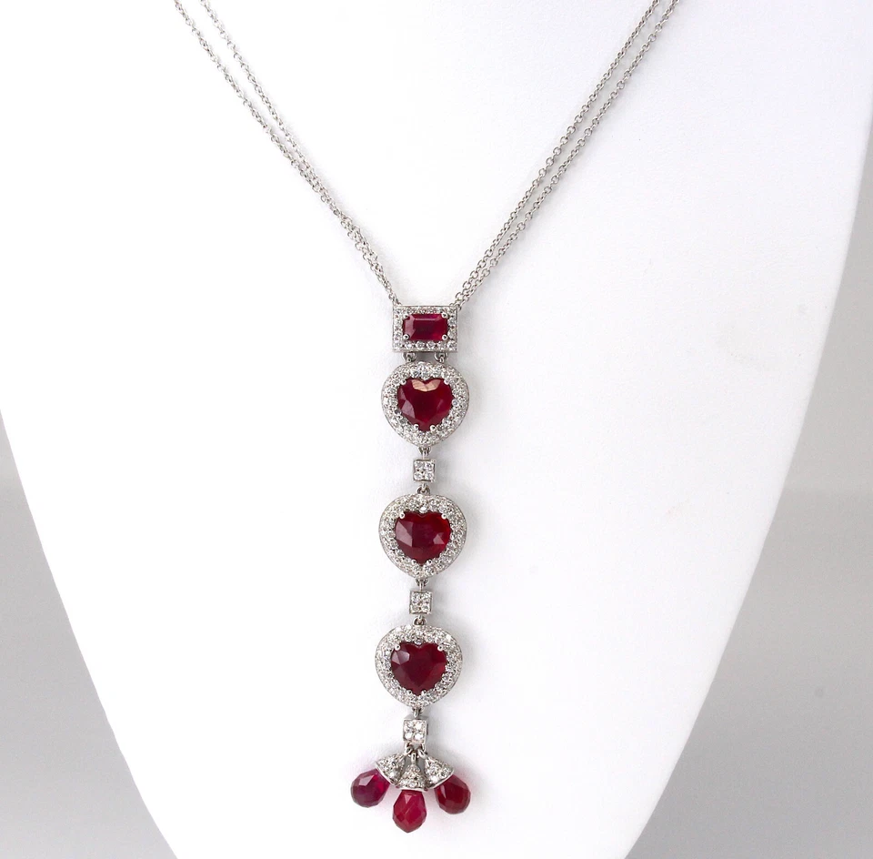 Impresionante collar de diamantes y rubíes de ORIANNE COLLINS de oro blanco de 18 quilates de 1,90 quilates