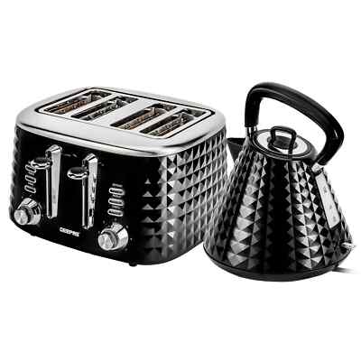 4 Scheiben Brot Toaster & 1,5L Kabelloser Wasserkocher Combo Struktur Set Schwarz