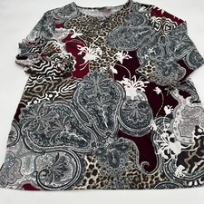 Chico's Multi Color Tunic Knit Top Floral Leopard Contrasting Print Size 2 Large