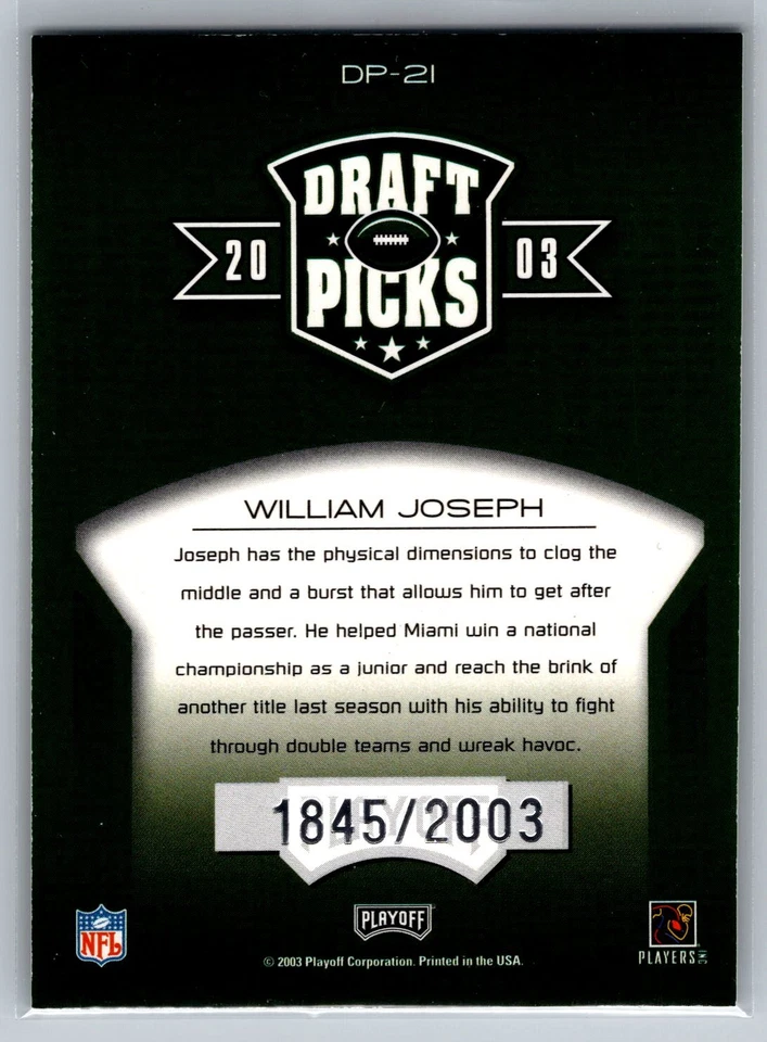 2003 Playoff Prestige #DP-21 William Joseph /2003 - Image 2 of 2