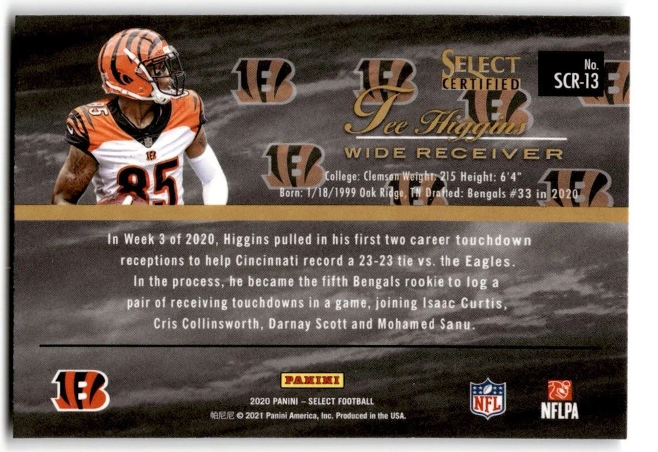 2020 Panini Select Certified Tee Higgins Rookie #SCR-13 - Image 2 of 2