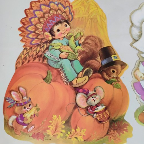 5 Vintage Die Cuts Autumn Thanksgiving Fall Die Cut Eureka Turkey & Pilgrims - Picture 9 of 20